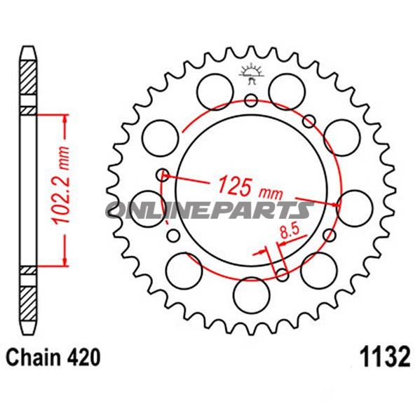 Bag tandhjul 48 Tooth Pitch 420Inner Diameter 102 Bolt Spacing 125