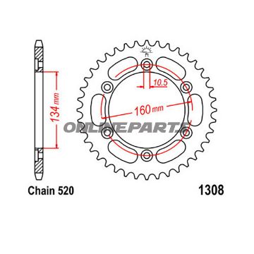 Bag tandhjul 45 Tooth Pitch 520Inner Diameter 134 Bolt Spacing 160