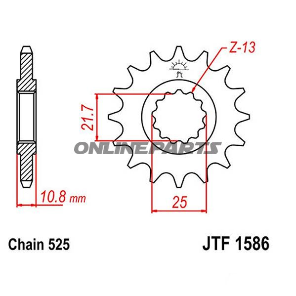Ritzel 15Z delelse 525 fint tandhjul indre diameter 21.6/25