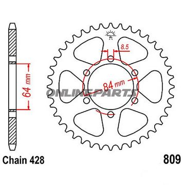 Bag tandhjul 44 Tooth 428 Blackinner Diameter 64 Bolt Spacing 84