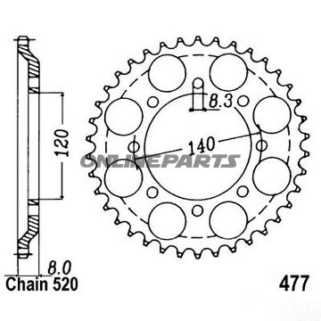 Tandhjul 43Z tænder 520 indre diameter 120 hulcirkel 140