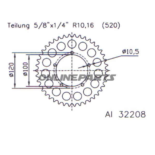 Bag tandhjul Alu 40 Tooth Pitch 520 Silveresj Inner Diameter 100 Bolt Spacing 120