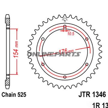 Bag tandhjul 43 Tooth Pitch 525Inner Diameter 154 Bolt Spacing 179