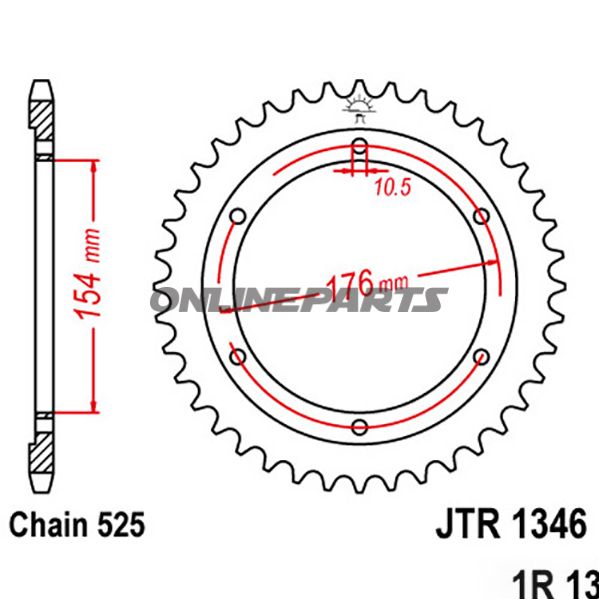 Bag tandhjul 43 Tooth Pitch 525Inner Diameter 154 Bolt Spacing 179