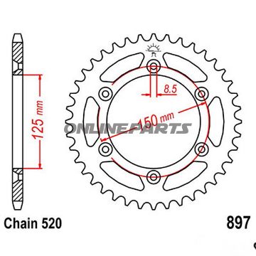 Bag tandhjul 46 Tooth Pitch 520Inner Diameter 125 Bolt Spacing 150