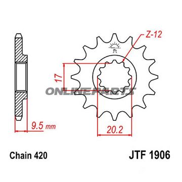 Ritzel 14Z dele 420 fint tandet indre diameter 17/20.2