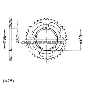 Bag tandhjul 49 Tooth 428 Silverinner Diameter 96 Bolt Spacing 108