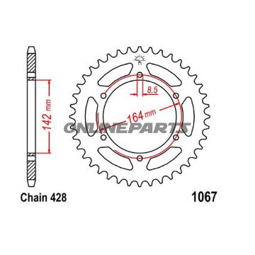 Bag tandhjul 52 Tooth Pitch 428Inner Diameter 142 Bolt Spacing 164