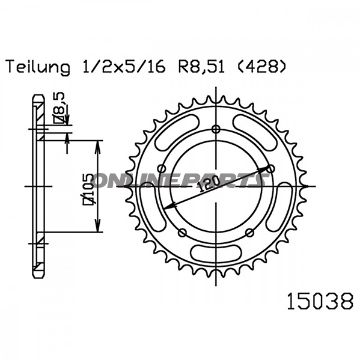 Bag tandhjul 56 Tooth Pitch 428Inner Diameter 105 Bolt Spacing 120