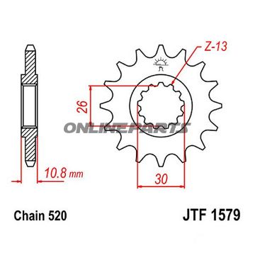 Ritzel 16Z dele 520 fint tandet indre diameter 26/30