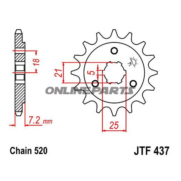 Ritzel 15Z dele 520 groft tandet 5 indvendig diameter 21/25