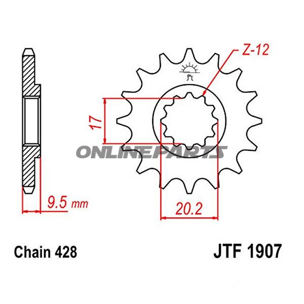 Ritzel 13Z dele 428 fint tandet indre diameter 17/20