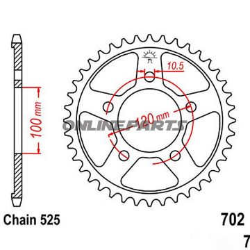 Bag tandhjul 46 Tooth Pitch 525Inner Diameter 100 Bolt Spacing 120