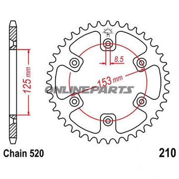 Bag tandhjul 44 Tooth Pitch 520Inner Diameter 125 Bolt Spacing 153