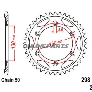 Tandhjul 40Z tænder 530 Indre diameter 130 Hulcirkkel 150