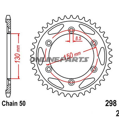 Tandhjul 40Z tænder 530 Indre diameter 130 Hulcirkkel 150