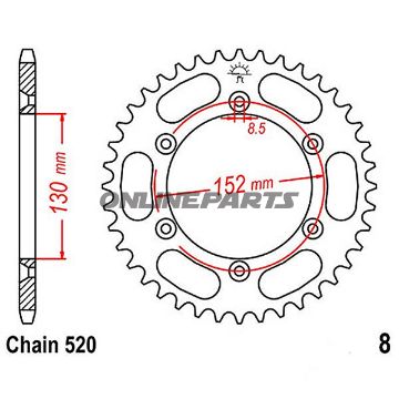 Tandhjul 51Z tænder 520 indre diameter 130 hulmønster 152 til BMW G 450 X