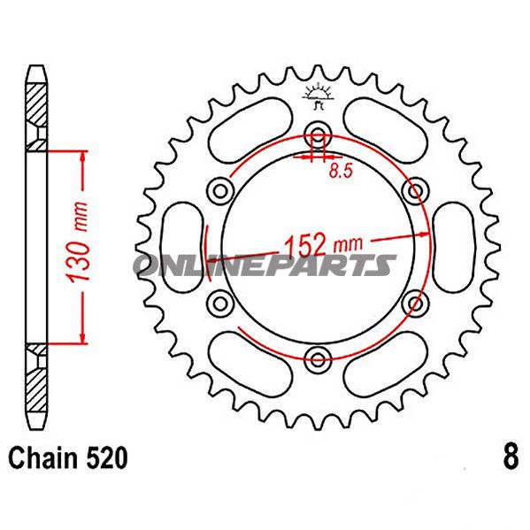 Tandhjul 51Z tænder 520 indre diameter 130 hulmønster 152 til BMW G 450 X