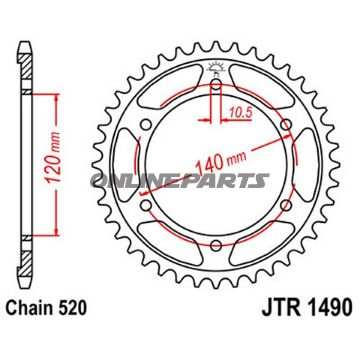 Tandhjul 43Z tænder 520 indre diameter 120 hulcirkel 140