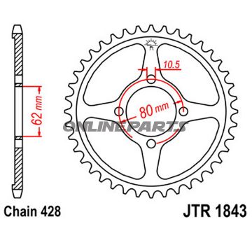 Tandhjul 54Z tænder 428 indre diameter 062 hulmønster 080
