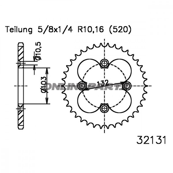 Tandhjul 28Z tænder 428 sort Indre diameter 036 hulmønster 056