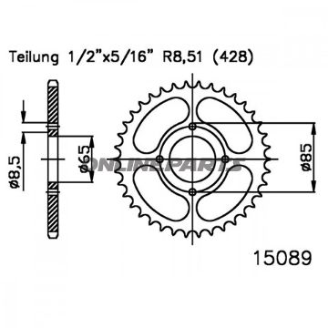 Tandhjul 41Z tænder 428 sort Indre diameter 065 hulmønster 085 til SYM Wolf 125