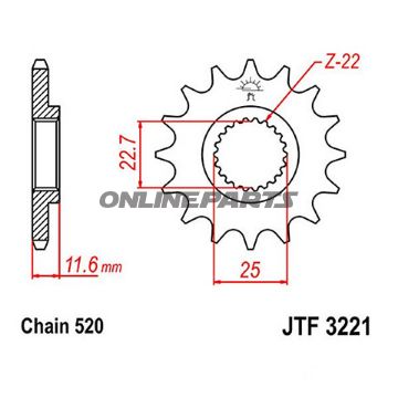 For tandhjul 11T Pitch 520Narrow Spline 22.7/25