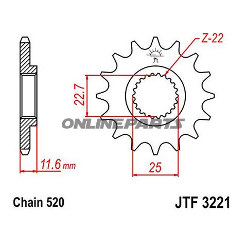 For tandhjul 11T Pitch 520Narrow Spline 22.7/25