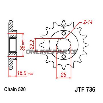 Ritzel 13Z dele 520 fint tandet indre diameter 22/25