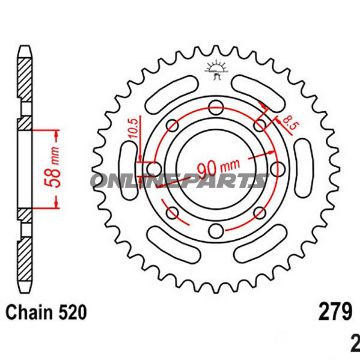 Tandhjul 35Z tænder 520 indre diameter 058 hulmønster 090