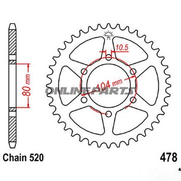 Tandhjul 42Z tænder 520 indre diameter 080 hulmønster 104