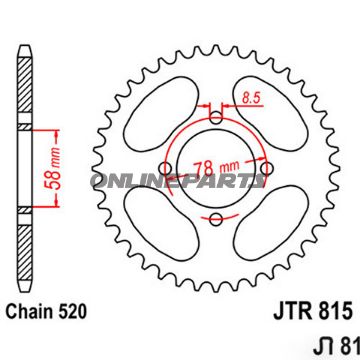 Bag tandhjul 38 Tooth Pitch 520Inner Diameter 058 Bolt Spacing 078