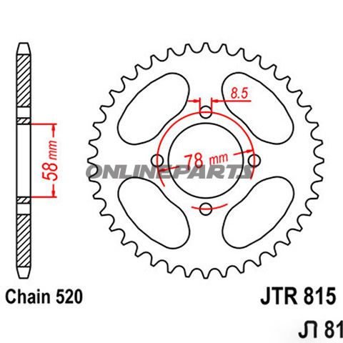 Bag tandhjul 38 Tooth Pitch 520Inner Diameter 058 Bolt Spacing 078