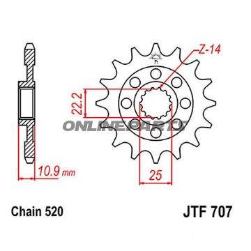 For tandhjul Racing 14T 520 Pitchfine Spline Inner Dia 22.2/25