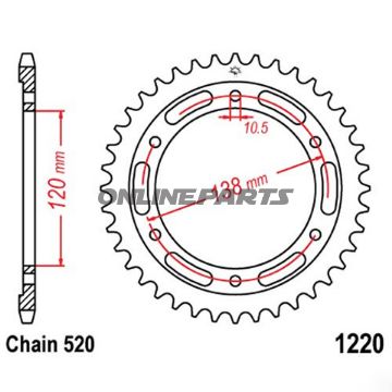 Tandhjul 36Z tænder 520 indvendig diameter 120 hulcirkel 138
