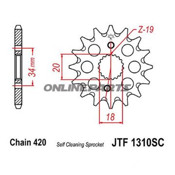 For tandhjul Rac 14T Pitch 420Narrow Spline 18/20