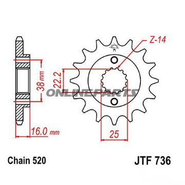 Ritzel 13Z delelse 525 groft tandet 5 indre diameter 21/25