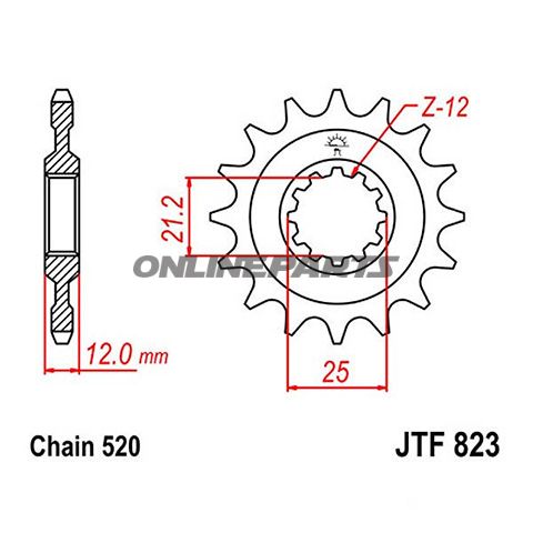 Ritzel 16Z dele 520 fint tandet indre diameter 21/25