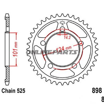 Bag tandhjul 42Tooth Pitch 525Inner Diameter 101 Bolt Spacing 124