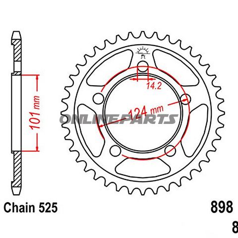 Bag tandhjul 42Tooth Pitch 525Inner Diameter 101 Bolt Spacing 124
