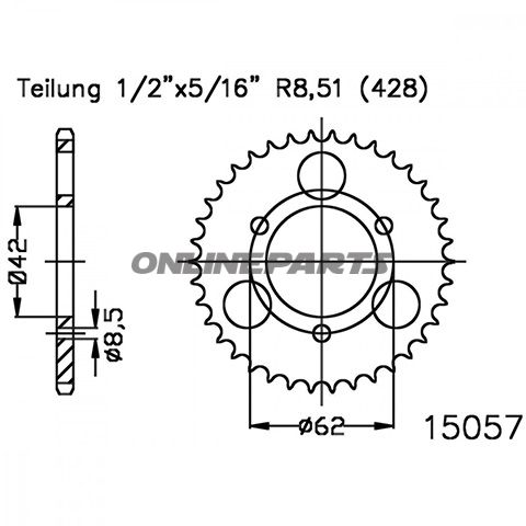 Bag tandhjul 32Z Pitch 428 Blackinner Diameter 042 Bolt Spacing 062