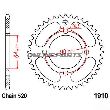 Bag tandhjul 36 Tooth Pitch 520 Blackinner Diameter 064 Bolt Spacing 080