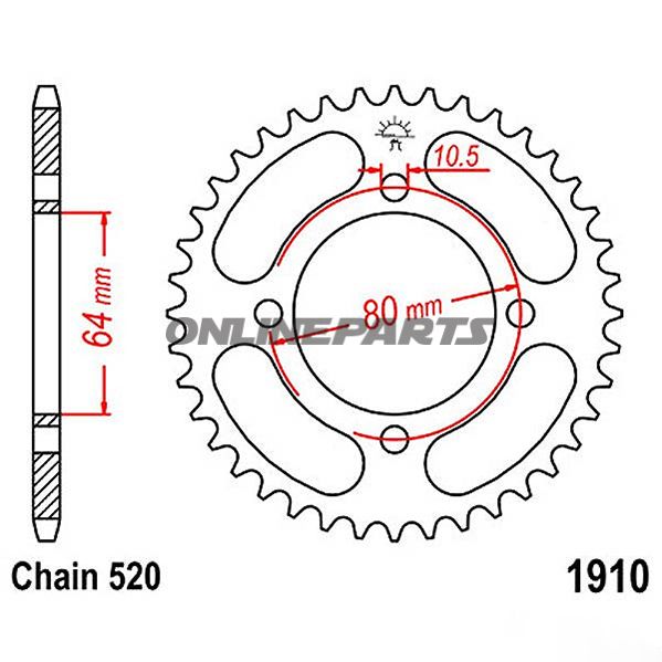 Bag tandhjul 36 Tooth Pitch 520 Blackinner Diameter 064 Bolt Spacing 080