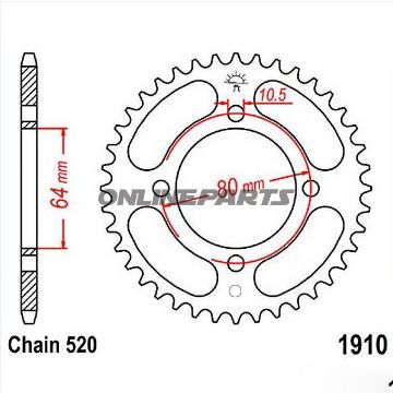 Tandhjul 32Z tænder 520 indre diameter 064 hulmønster 080