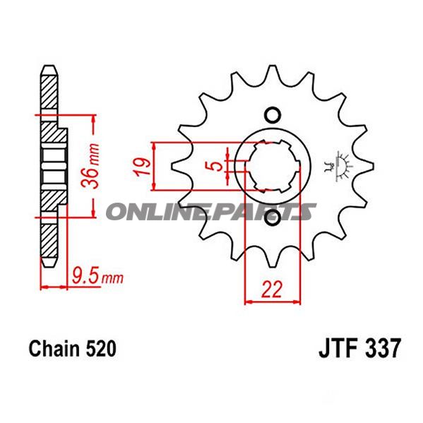 Ritzel 15Z dele 520 grov tandet 6 indre diameter 19/22