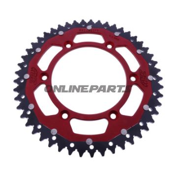 BAGESTE TANDHJUL DOBBELT 49 TAND PITCH 520 RØD ZF INDVENDIG DIAMETER 125 BOLTAFSTAND 150