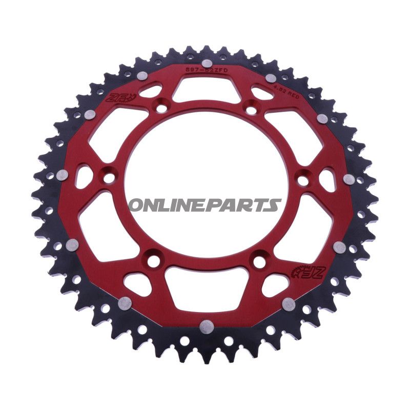 BAGESTE TANDHJUL DOBBELT 52 TAND PITCH 520 RØD ZF INDVENDIG DIAMETER 125 BOLTAFSTAND 150