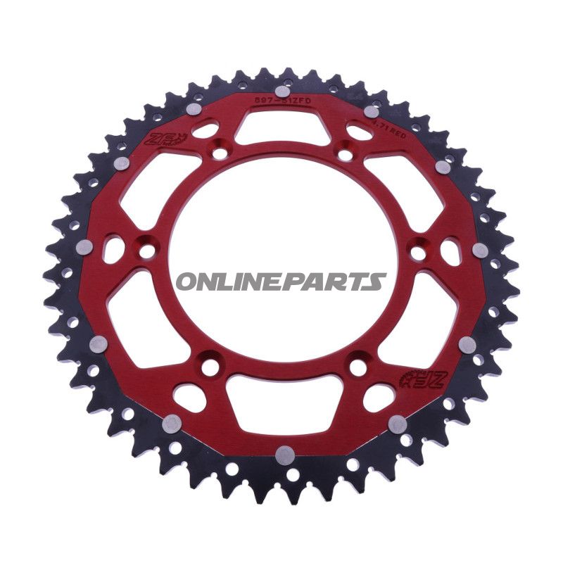 BAGESTE TANDHJUL DOBBELT 51 TAND PITCH 520 RØD ZF INDVENDIG DIAMETER 125 BOLTAFSTAND 150