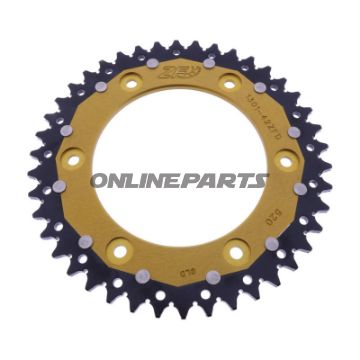 BAGESTE TANDHJUL DOBBELT 42 TAND PITCH 520 GULD ZF INDVENDIG DIAMETER XXX BOLTAFSTAND XXX