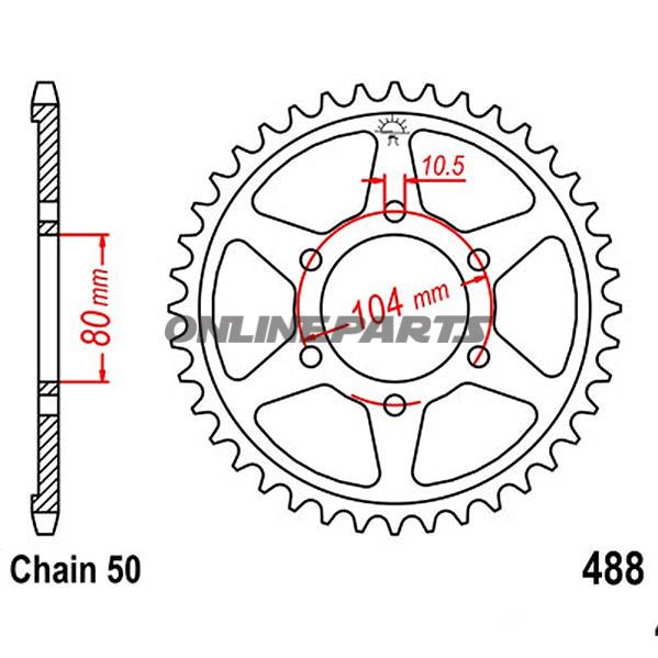 Tandhjul 39Z tænder 530 indre diameter 080 hulmønster 104